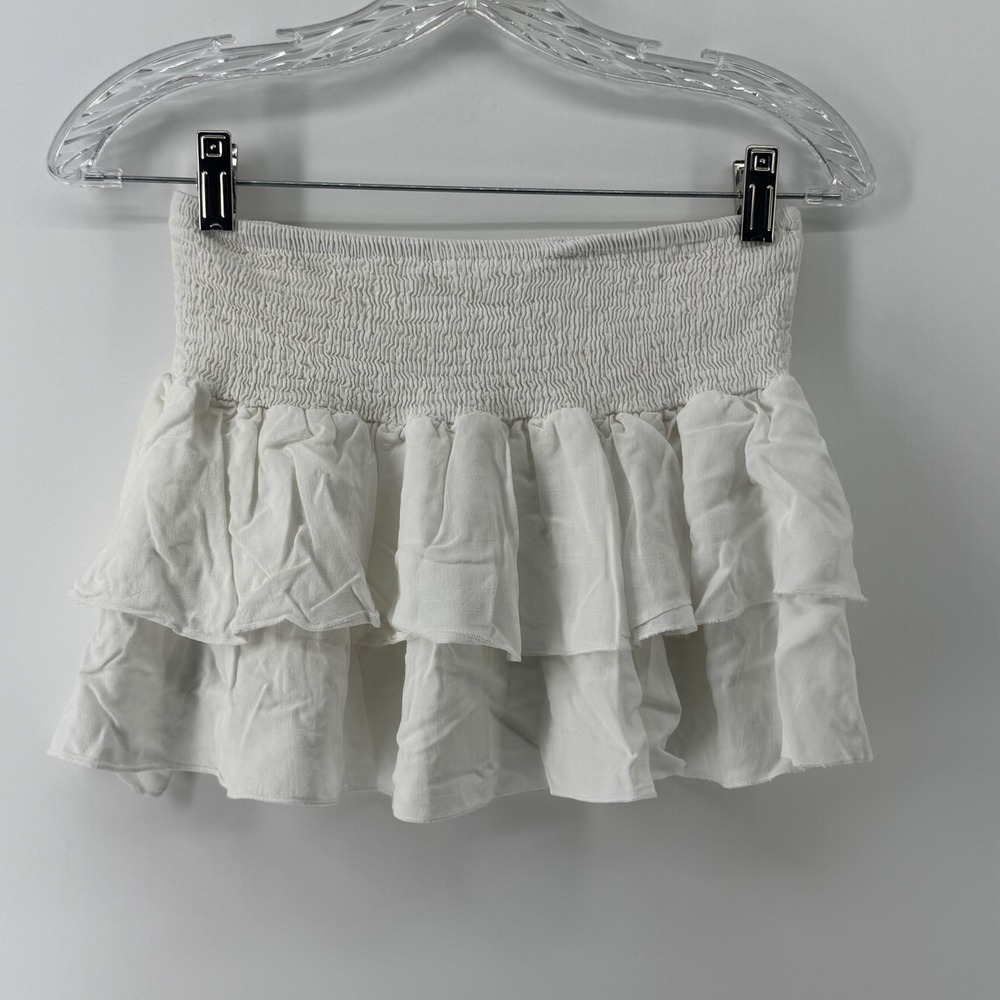 White Smocked Tiered Ruffle Mini Skirt Petite Small